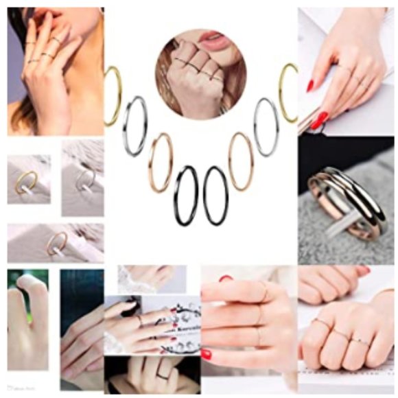 Women's NWT 8pcs Multi-Color Thin Stackable Rings - Picture 3 of 3